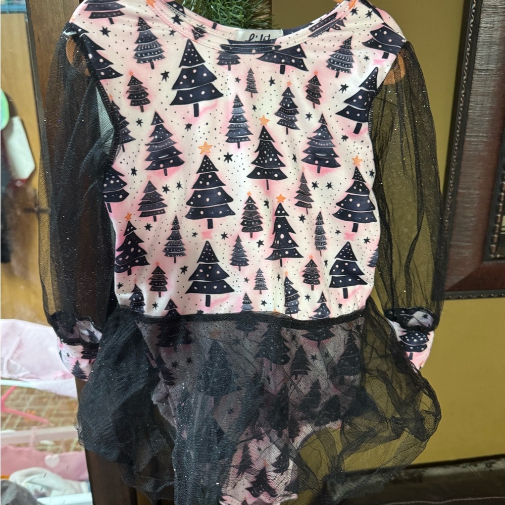 Pink and Black Christmas Tree Tutu Dress